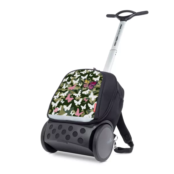 Školská a cestovná taška na kolieskach Nikidom Roller UP Butterfly camo (19 l), Čierna